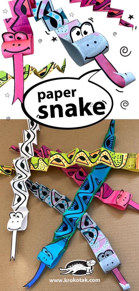 Snake Art And Craft, Snakes For Kids, Paper Snake, Snake Craft, Snake Crafts, Animal Lessons, Kindergarten Art Projects, Summer Camp Crafts, Camp Crafts