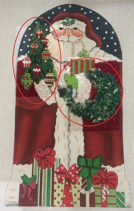 Needlepoint Letters, Needlepoint Stitches For Santas Coat, Santa Cross Stitch Ornaments, Needlepoint Background, Needlepoint Santa Beard Stitches, Finishing Needlepoint, Santa Needlepoint, Finishing Needlepoint Ornaments, Needlepoint Santa