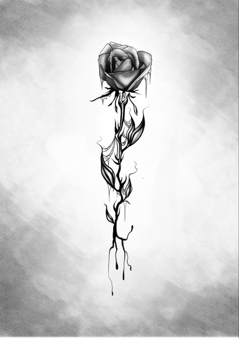 Gothic rose tattoo design idea by Mada Martyr Rose And Thrones Tattoo, Tattoo Ideas Gothic Design, Dark Elegant Tattoo, Mens Gothic Tattoo, Rose With Roots Tattoo, Rose Tattoos With Thorns, Rose Web Tattoo, Dripping Rose Tattoo, Gothic Mom Tattoo