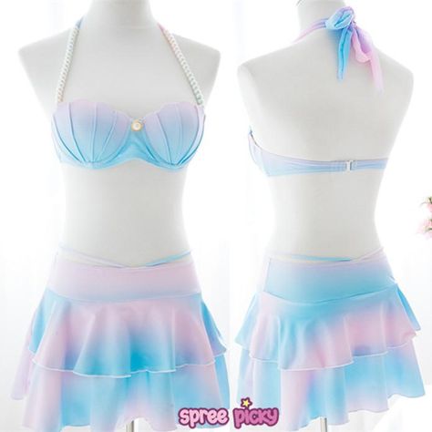 Cupcake Skirt, Pastel Mermaid, Kawaii Swimsuit, Mermaid Swimsuit, Swimsuits Outfits, Swimsuit Design, Cute Bathing Suits, Heart Button, Cute Swimsuits