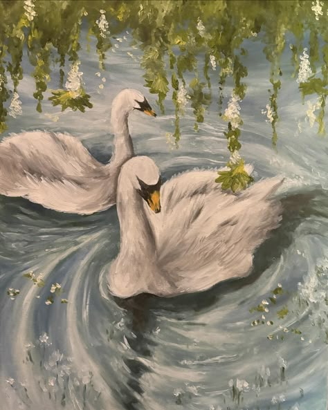 🦢🦢🦢 . . . . #newoilpainting #oilpainting #oilpaint #swan #swanlake #swanpainting #landscapeart #art #artist #newartist #paintings #painting Swan In Lake Painting, Drawing Painting Ideas Beautiful, Paintings To Draw On Canvas, 2 Swans Painting, Two Swans Painting, Master Piece Art Paintings, Old Style Paintings, Pretty Art Paintings, Soft Painting Ideas