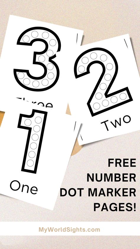 Number 3 Dot Worksheet, Number 2 Dot Sheet, Free Counting Printables, Preschool Numbers Theme, Free Number Recognition Printables, Number 1 Dot Painting, Numeral Recognition Preschool, Letter Dot Marker Printables Free, Dot The Number Free Printables