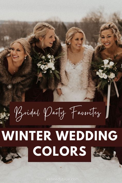 Find the perfect bridesmaid dress colors for your winter wedding! Popular winter wedding color schemes include Forest Green, Maroon, and Gold bridesmaid dresses! Christmas Themed Wedding Bridesmaids Dresses, Winter Wedding Color Palette Bridesmaid Dress, Winter Bridesmaid Dress Colors, Winter Wedding Party Attire, Winter Wedding Bridesmaids Dresses, January Bridesmaid Dresses, Winter Wedding Colors 2024, Winter Bridesmaids Dresses, December Bridesmaid Dresses