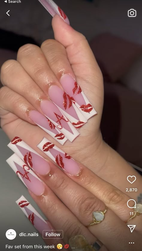 Early Spring Nails, Cute Valentines Nails, March Nails Ideas, Nails March, Vday Nails, March Nails, Acrylic Toe Nails, Red Acrylic Nails, Long Acrylic Nail Designs