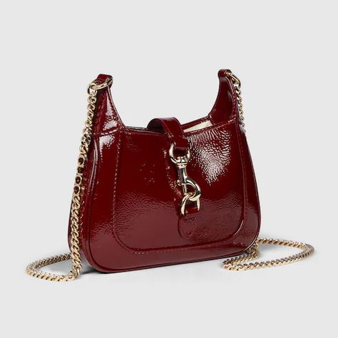 Gucci Jackie Notte mini bag in Rosso Ancora patent leather | GUCCI® International Gucci Red Bag, Bag Wishlist, 2024 Goals, Mini Outfit, My Style Bags, Gucci Mini, Angelina Jolie, Hand Bags, Gucci Jackie Bag