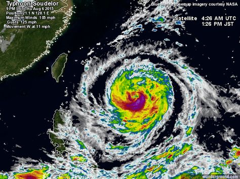 Soudelor: Storm-Centered Satellite Image | Weather Underground Water Spouts, Weather Satellite, Weather Forecasting, Weather Projects, Weather Map, Weather Underground, Satellite Image, Tropical Storm, Stormy Weather