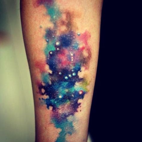 Nebula Watercolor Tattoo | orion #tattoo #tattoos #color #watercolor #working #art #aquerela # ... Orion Tattoos, Star Tattoo On Shoulder, Orion Tattoo, Star Tattoo On Wrist, Galaxy Tattoo Sleeve, Constellation Orion, Star Tattoos For Men, Watercolor Tattoo Artists, Nebula Tattoo