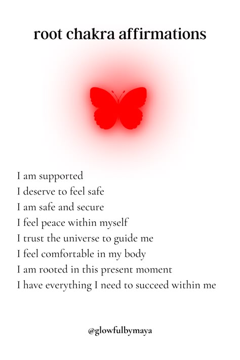 Affirmations For The Chakras, Affirmation For Chakras, Affirmation For Self Worth, Self Love Chant, Affirmation For Each Chakra, Chakra Quotes Spirituality, Affirmations For Chakras, Root Affirmations, Root Chakra Healing Affirmations