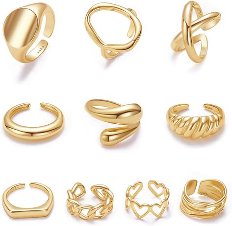 Discover sophistication at your fingertips with our collection of refined rings. Each piece is crafted with precision, offering a blend of classic elegance and modern design. Elevate your style with these exquisite treasures. Gold Chunky Rings, Dome Rings, Rings Adjustable, Thick Ring, Signet Rings, Chunky Jewelry, Knuckle Rings, Chunky Rings, Gold Ring Sets