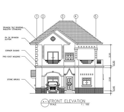 Front elevation and section details of the G+1 house AutoCAD DWG drawing file is provided. Download the AutoCAD 2D DWG file. - Cadbull Elevation Designs For House Drawing, Autocad Elevation Drawings, Elevation Plan Architecture, Plan Elevation Section Of House, Roof Elevation Design, Plan Section Elevation Drawings, Architectural Section Drawing, Front Elevation Drawing, 2d Elevation Design