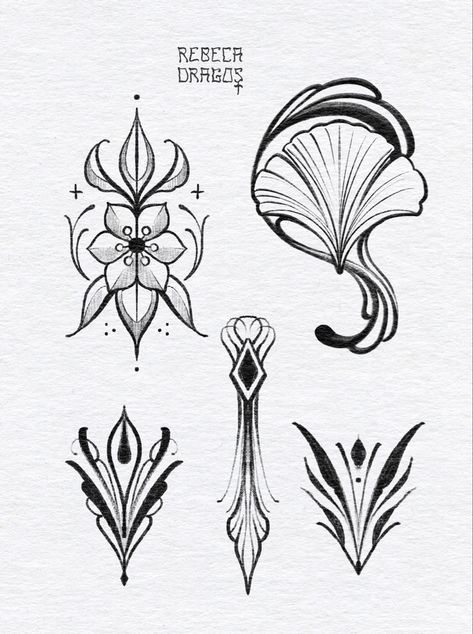 Tattoo ideas as neotrad & art nouveau Art Nuvo Tattoos, Art Nouveau Shoulder Tattoo, Neo Nouveau Tattoo, Art Nouveau Hand Tattoo, Art Nouveau Bird Tattoo, Art Nouveau Back Tattoo, Art Nouveau Tattoo Woman, Art Nouveau Elements, Art Nouveau Floral Tattoo