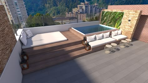 Roof Top Patio Ideas, Roof Top Pool Design, Rooftop Deck Design, Roof Top Design, Roof Pool, Roof Terrace Design, Hot Tub Patio, Terrace Garden Design, Hot Tub Garden