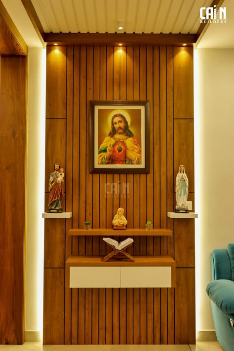 Prayer Area Ideas Home Christian, Altar Design Home Catholic, Altar Design Home, Catholic Altar Home Ideas, Wall Altar Ideas Catholic, Catholic Home Altar Ideas Living Rooms, Bedroom Window Design, Christian Room Decor, Christian Room