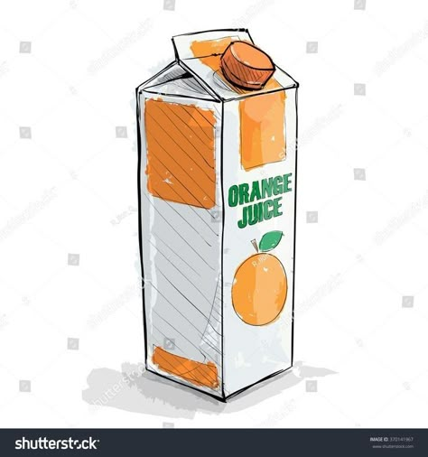 Orange Juice Carton Drawing, Orange Juice Box Drawing, Juice Carton Illustration, Juice Carton Drawing, Orange Juice Painting, Juicebox Drawing, Orange Juice Drawing, Orange Juice Tattoo, Juice Box Drawing