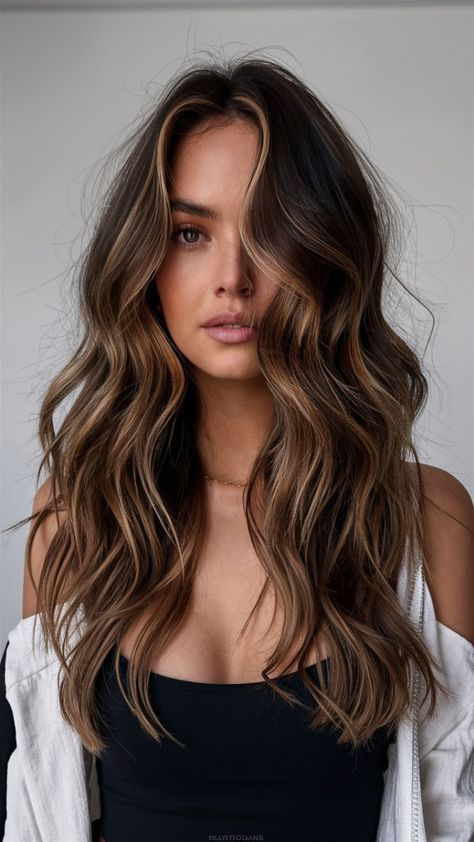 Embrace fall with bronde balayage! Discover the warm, natural tones that are trending this season #fallhaircolor #brondebalayage #autumnhair #fallhairtrends #brondehair #fallbalayage #hairinspo #brondehighlights #sunkissedhair #fallhairideas Caramel Balayage Pale Skin, Very Light Highlights On Dark Hair, Toned Balayage Brunettes, Caramel Balayage On Brunette Hair, Hair Colors For Black Eyebrows, Highlights Brown Hair For Brown Skin, Brown Light Brown Balayage, Chocolate Hair Money Piece, Dark Highlights On Brown Hair Short