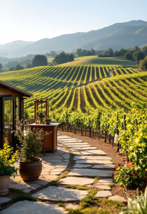 California Landscaping Vineyard Landscape Design, Napa Valley Pictures, California Valley Aesthetic, Napa California Aesthetic, Napa Valley Aesthetic, Napa Aesthetic, Spanish Vineyard, Vineyard California, Winery Landscape