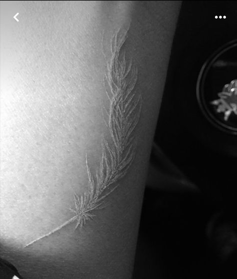 White Ink Feather Tattoo, Beautiful Feather Tattoo, White Feather Tattoo, White Feather Tattoos, Ink Feather, White Ink Tattoos, Tattoo Feather, Feather Tattoo Design, White Tattoos