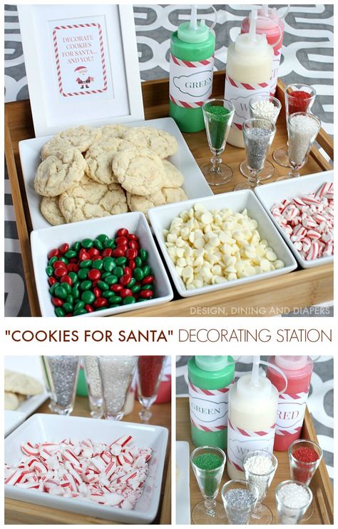 Cookies For Santa Decorating Station! Great party activity for kids and adults. Cookie Decorating Station, Christmas Cookie Decorating, Christmas Cookie Party, Cookie Decorating Party, Cookies For Santa, Kids Christmas Party, Cookie Party, Christmas Cookies Decorated, Cookie Exchange