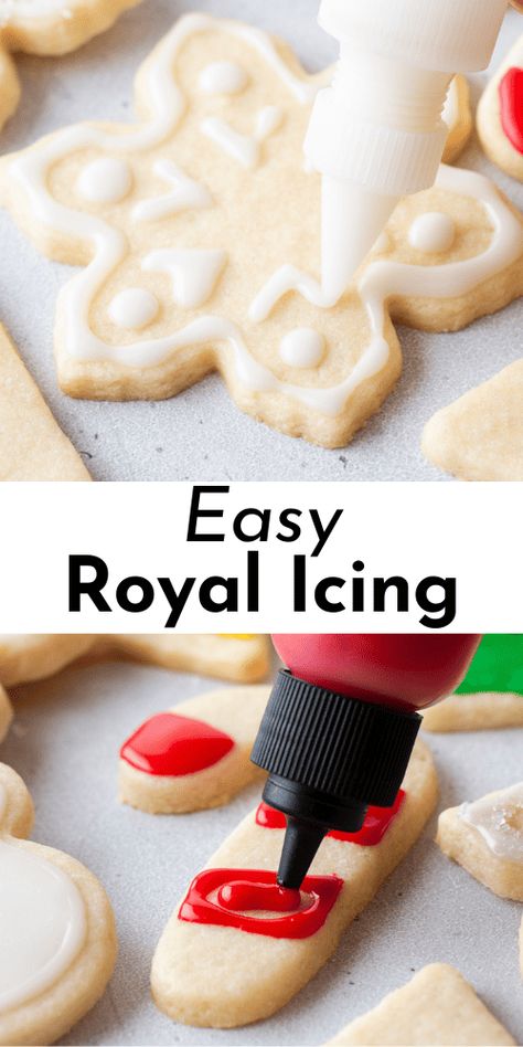 This is the only royal icing recipe you'll ever need! With no meringue powder needed, my secret ingredient makes this icing harden perfectly. Plus, I'm sharing my expert tips on adjusting your icing to the perfect consistency, coloring, and storing your icing. Decorating Icing For Cookies, Royal Icing Recipe Without Meringue, Royal Icing Recipe Without Meringue Powder, Royal Icing Without Meringue, Royal Icing Without Meringue Powder, Icing Cookies Recipe, Royal Icing For Cookies, Royal Icing Tips, Best Sugar Cookie Icing