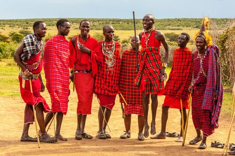 Thier flannel design clothes have been recreated today as a typical dress Africa Tribes, Maasai People, Masai Clothing, Traditional African Clothing, Kitenge, Maasai, Kinds Of Clothes, African Safari, African Culture