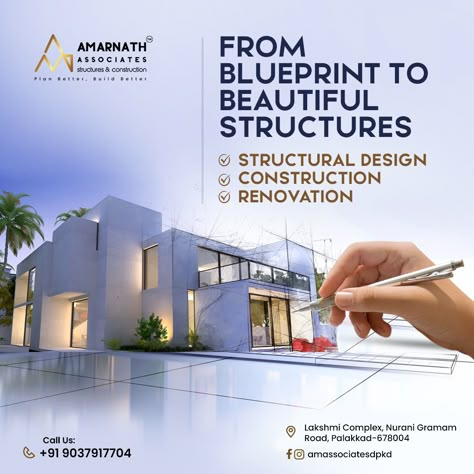 Looking for a reliable partner for your construction, renovation, or structural design needs? Look no further than AM Associates, your premier one-stop shop for all your building needs. Learn more: www.theamassociates.com Talk to Us: +91 9037917704 Mail Us: contact@theamassociates.com #amassociates #construction #structuraldesign #renovation #look #palakkad Architecture Creative Ads, Construction Ads Design, Cement Ads, Construction Ads, Construction Advertisement, Construction Signage, Construction Company Names, Construction Poster, Building Materials Architecture