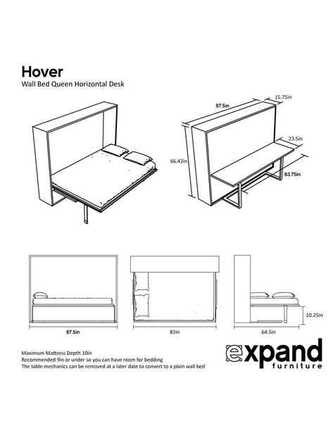 Horizontal Queen Murphy Bed, Horizontal Murphy Bed, Expand Furniture, Murphy Bed Ikea, Murphy Bed Desk, Murphy Wall Beds, Queen Murphy Bed, Modern Murphy Beds, Murphy Bed Plans