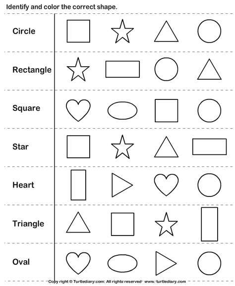 Download and print Turtle Diary's Identify and Color the Shape worksheet. Our large collection of math worksheets are a great study tool for all ages. Shape Worksheets For Preschool, Worksheet Kindergarten, Shapes Worksheet Kindergarten, Shape Coloring Pages, Shapes Kindergarten, English Worksheets For Kindergarten, English Activities For Kids, Tracing Worksheets Preschool, Free Preschool Worksheets