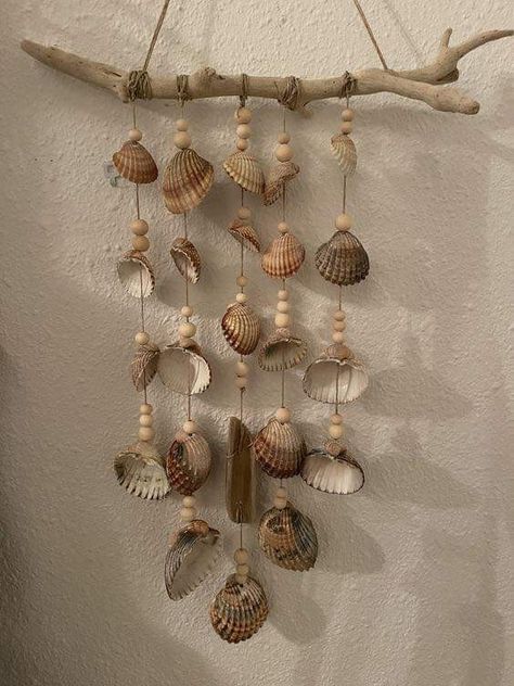 Sea Shell Dream Catcher, Seashell Hanging Decor, Hanging Seashells, Shell Wall Hanging, Coastal Diy, Seashell Art Diy, Earrings Storage, Art Coquillage, Shells Diy