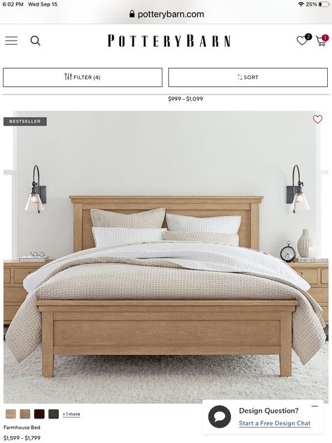 Light Wood Bed Frame, Pottery Barn Farmhouse, Light Wood Bed, Bed Board, Spavaća Soba, Oak Bed Frame, Leather Bed Frame, Furniture Business, Bedroom Redesign