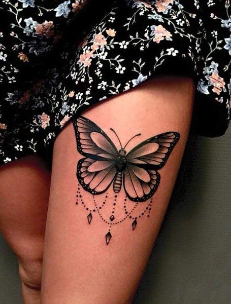 25 Beautiful Butterfly Tattoo Designs for 2020 - The Trend Spotter Butterfly Tattoo On Thigh, Butterfly Mandala Tattoo, Tato Mandala, Butterfly Thigh Tattoo, Butterfly Tattoo Cover Up, Tattoo On Thigh, Unique Butterfly Tattoos, Butterfly Back Tattoo, Tattoos Butterfly