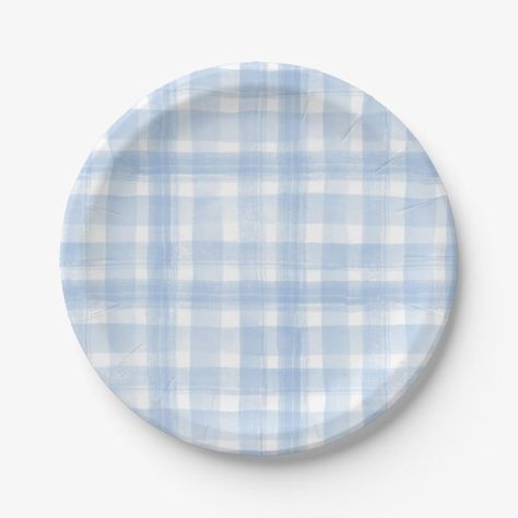 Preppy Watercolor, Bbq Baby Shower, White Baby Showers, Watercolor Blue, Paper Plates Party, Pretty Photos, Blue Plates, Blue Gingham, Party Plates