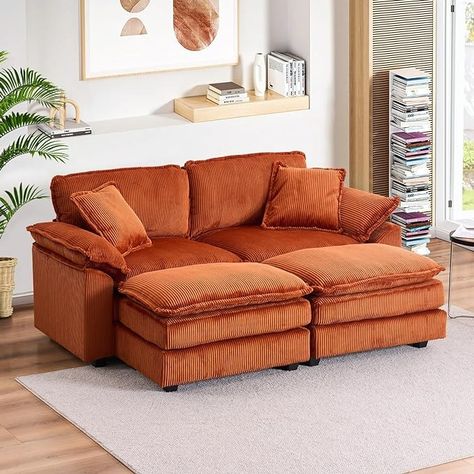 Amazon.com: 84.6" Sectional Sofa Couch for Living Room,Modern Upholstered Corduroy L Shaped Couch with Chaise,Comfy Deep Seat Loveseat Sofa with Removable Ottoman for Apartment,Office,Small Space(2 Seater,Orange) : Home & Kitchen Loveseat Sofa, Sleeper Sofa, Sofa Couch, Sectional Sofa, Sectional, Ottoman, Couch, Apartment, Sofa