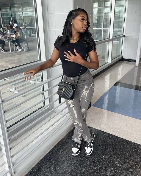 Back To School Outfits Fashion Nova, Shein Panda Dunks Outfit, Outfit Ideas To Go With Panda Dunks, Nb Outfit New Balance Street Styles, Panda Dunks Outfits Black Women, Blavk Girl Outfits Ideas, First Day Of School Outfit Panda Dunks, Cute Birthday Fits Casual, Cement 11s Outfit