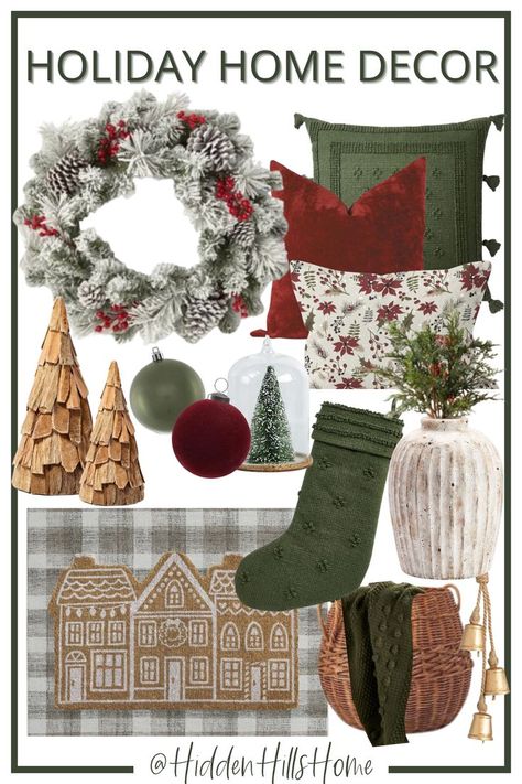 Christmas Home Decor Christmas Decor Ideas Trend 2024, Neutral Red Christmas Decor, Red Boho Christmas Decor, Muted Red Christmas Decor, Muted Red And Green Christmas Decor, Red And Green Boho Christmas Decor, Red Green And Brown Christmas Decor, Neutral Red And Green Christmas, Green And Burgundy Christmas Decor