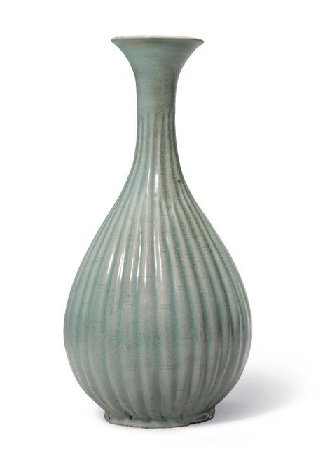 Lot 1321. A Korean celadon fluted vase, Goryeo dynasty, 12th century; 14 ½ in. (36.8 cm.)... Coil Ceramics, Art Of Korea, Korean Celadon, Goryeo Dynasty, Korean Ceramics, Korean Pottery, Harvard Art Museum, Fluted Vase, Asian Art Museum