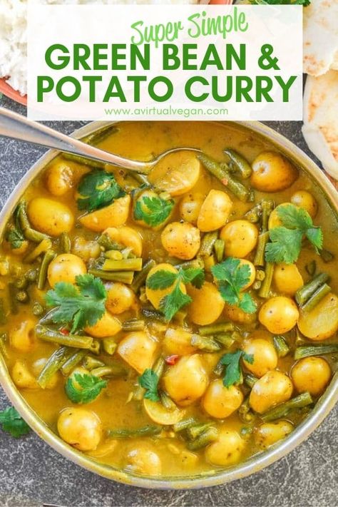 A really super simple Green Bean & Potato Curry that is budget friendly, only has 8 ingredients & needs no fancy schmancy spices. Green Bean Curry, Low Carb Bread Recipes, Bean Curry, Easy Green Beans, Healthy Eating Guidelines, Vegan Entrees, Green Beans And Potatoes, Potato Curry, Ideas For Breakfast