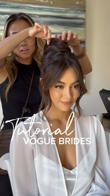 Hollywood Ponytail Long Hair, Modern Buns Hair, Dark Hair Down Wedding, Bridal Updo For Dark Hair, Messy Updo Dark Hair, Top Knot Bridal Hair, Front Of Bridal Updo, Updo Face Framing Pieces, Hair Up With Face Framing