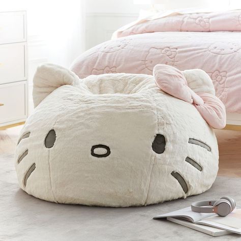 Hello Kitty® Beanbag Chair | Pottery Barn Teen Hello Kitty Room Decor, Hello Kitty Bedroom, Images Hello Kitty, Hello Kitty Rooms, Kitty Items, Hello Kitty Accessories, Cute Bedroom Decor, Cute Room Ideas, Boho Room