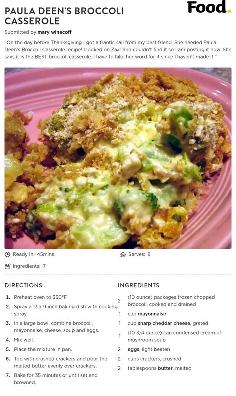 Pasta Ground Beef, Broccoli Cheese Casserole Recipe, Mexican Ground Beef, Easy Casserole Dishes, Veggie Side Dish Recipes, Vegetable Casserole Recipes, Broccoli Recipes Casserole, Thanksgiving Food Sides, Paula Deen Recipes