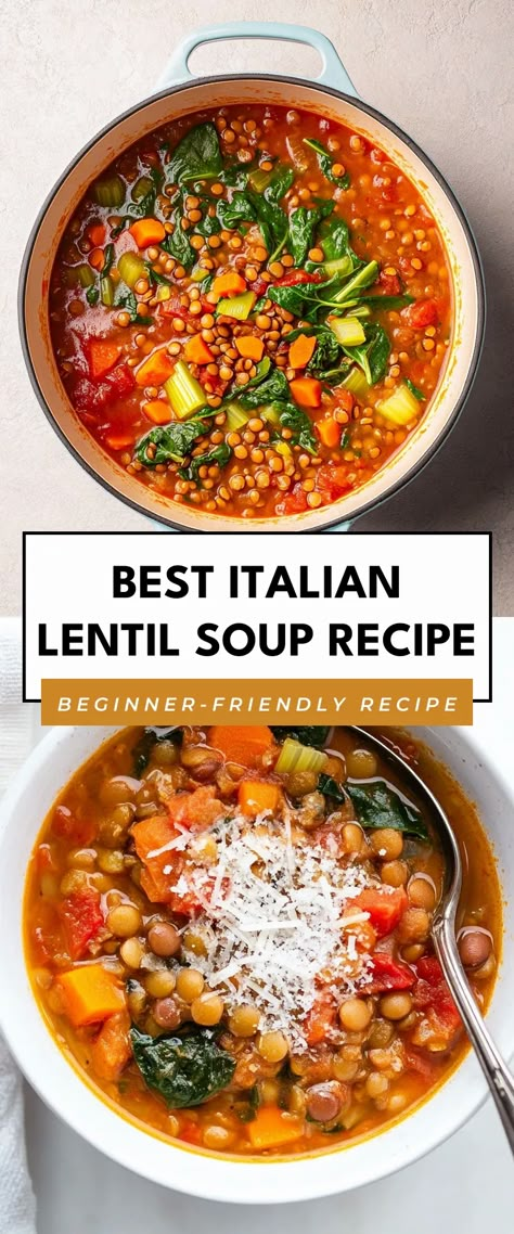 Image for Best Italian Lentil Soup Recipe Best Ever Lentil Soup, Cookie And Kate Lentil Soup, Healthy Italian Soup Recipes, Clean Lentil Recipes, Veggie Lentil Soup Crock Pot, Flavorful Lentil Recipes, Lentos Soup Recipes, Pork Lentil Soup, Lentil Italian Soup