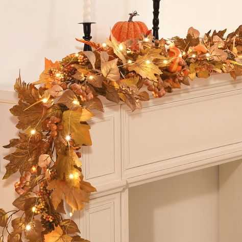 PRICES MAY VARY. 🍂AMAZING FALL GARLAND: What's amazing is that our fall garland stands as a testament to artisanal beauty, it captures the quintessential beauty of autumn with a symphony of maple leaves in vibrant yellows and deep browns, perfectly mirroring the natural palette of the harvest season. 🍂BOUNTIFUL HARVEST AESTHETIC: The artificial autumn garland is a cornucopia of seasonal abundance, richly adorned with a vibrant mélange of elements. Tucked within the foliage, miniature pumpkins, Fall Leaves Garland, Home Door Decor, Garland With Lights, Fall Decorations For Home, Halloween Fireplace, Leaves Garland, Pre Lit Garland, Fall Leaf Garland, Table Centerpiece Decorations