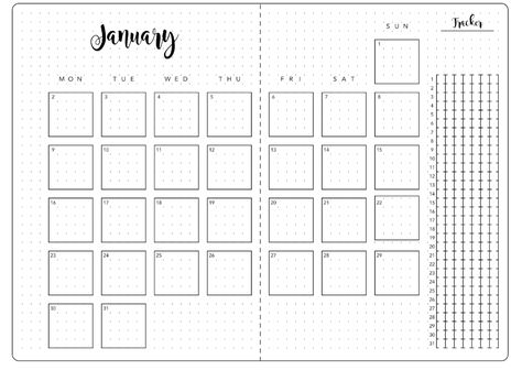 Monthly Layout - Kate Louise Bullet Journal Calendar Printable, Bullet Journal Yearly Spread, Year Bullet Journal, Bullet Journal Monthly Calendar, Monthly Bullet Journal Layout, Bullet Journal Layout Templates, Bullet Journal Yearly, Monthly Bullet Journal, October Planner