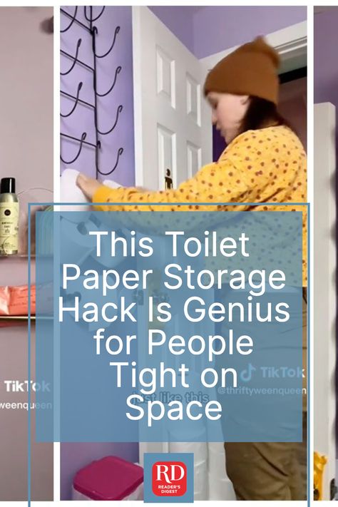 This Toilet Paper Storage Hack Is Genius for People Tight on Space Toilet Paper Storage Ideas Small Spaces, Toilet Paper Storage Ideas, Paper Storage Ideas, Creative Bathroom Storage Ideas, Storage Hack, Storage Idea, Creative Bathroom, Toilet Paper Storage, Tiny Bathrooms