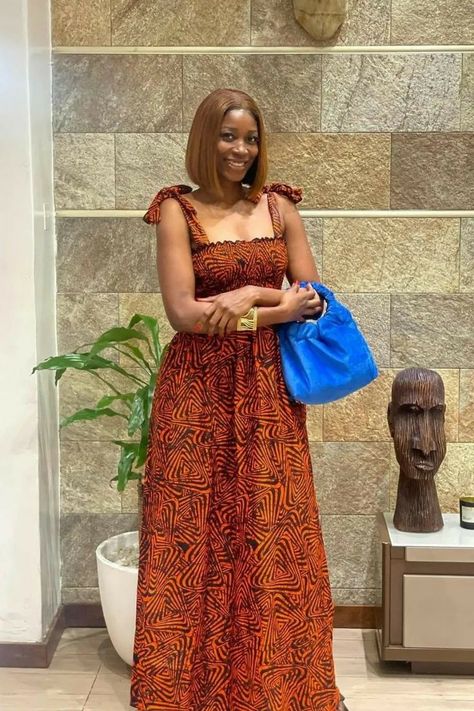 Spaghetti Hand Ankara Gown, Ankara Rap Gowns, Beautiful Silk Dresses, Shirred Ankara Dress, Carribean Gown Styles Ankara, Adire Outfits For Ladies, Simple Ankara Outfits, Cute Ankara Styles For Ladies, Ankara Gown 2023