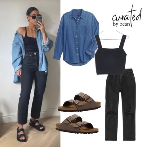 Jeans Shirt Outfits For Women, Denim Shirt Casual Outfit, Jean Chambray Shirt Outfit, Jean Oversized Shirt Outfit, Cute Denim Shirt Outfits, Denim Shirt With Dress Outfit, Over Size Denim Shirt Outfit, Summer Oversized Shirts, Denim Button Up Shirt Outfit Summer