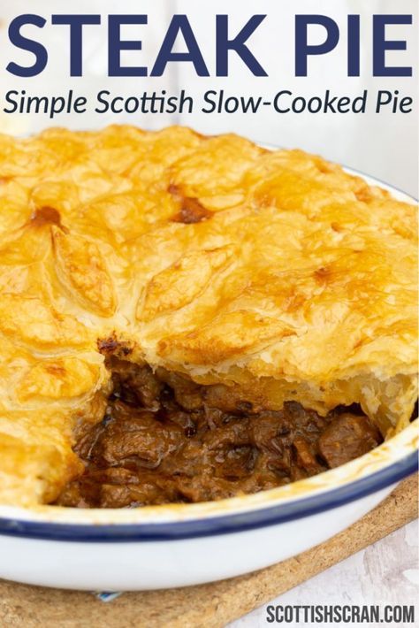 Beef Stew With Pastry Top, Beef Pie Recipe Chunky, Chunky Beef Pie, Beef And Potato Pie Recipe, Steak And Bacon Pie, British Beef Pie, Easy Steak Pie Recipe, Savory Beef Pie, Steak Pies Recipes