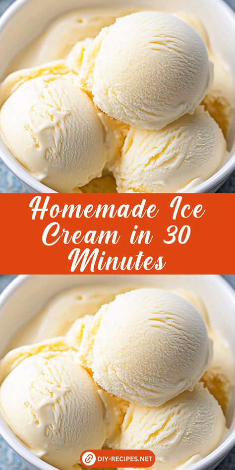 Make your own homemade ice cream in just 30 minutes! This easy vanilla recipe requires only a few ingredients and an ice cream maker. Perfect for a quick summer dessert. Basic Ice Cream Recipe, Homage Ice Cream, Quick Homemade Ice Cream, Evaporated Milk Ice Cream Recipes, Orange Crush Ice Cream Recipe, Easy Homemade Ice Cream Recipes Simple, Making Ice Cream At Home, Homemade Ice Cream With Eggs, Ice Cream Kitchenaid Recipes