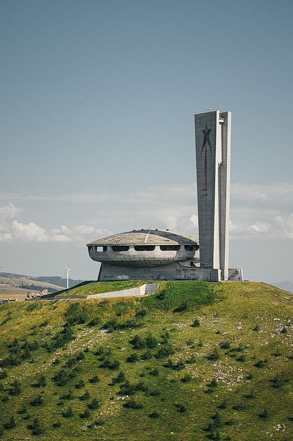 Buzludzha Monument, Bulgaria by СмdяСояd, via Flickr ( monument is placed where the final battle between Bulgarian rebels led by Hadji Dimitar and Stefan Karadzha[1] and the Ottoman Empire happened Buzludzha Monument, Balkan Mountains, Architecture Brutalism, Soviet Architecture, Stara Zagora, Monumental Architecture, Brutalism Architecture, Brutalist Buildings, Concrete Architecture