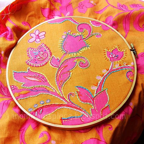 Have the girls embroider on fabric... so pretty! John Adams, Printed Fabric, Embroidery, Fabric