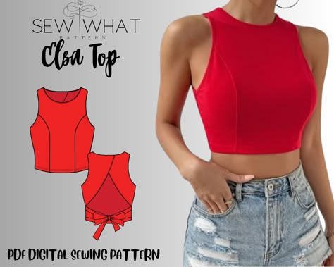 Elsa top pattern| crop top pattern|stretchy top pattern|women sewing pattern|women summer top pattern|back tie top pattern Womens Shirt Pattern Free, Pattern For Tops For Women, Crop Top Pattern Sewing Free, Free Tank Top Pattern Sewing, Upcycled Sewing Projects, Tube Top Sewing Pattern, Easy Top Sewing Pattern, Tank Top Sewing Pattern Free, Summer Top Pattern Sewing